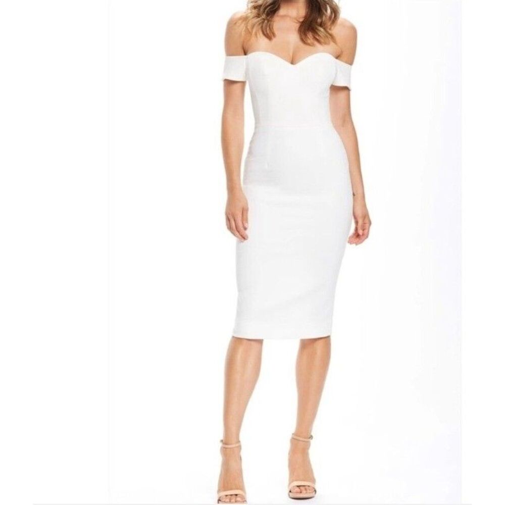 Dress The Population Dress Womens Bailey Large White Off Shoulder Midi Bodycon